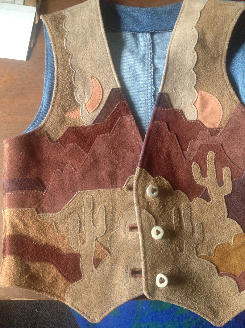 Appliqué Leather Ladies Western Vest Scenic Desert Etsy