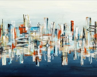 Mid-Century Modern Abstract Art Print: Blue Orange Brutalist Design