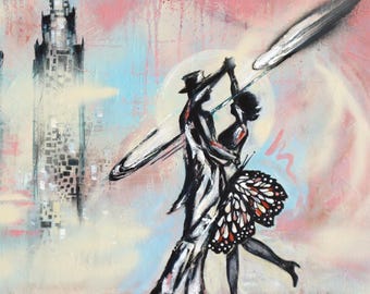 Vintage Style Dance Print: Lady and Gentleman, Butterfly Dress