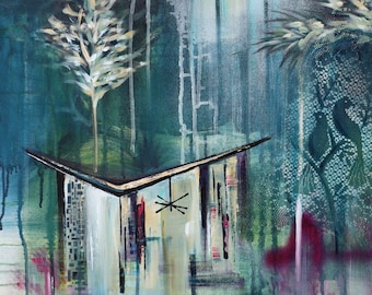 Mid-Century Modern Butterfly Roof Art: Abstract Googie Architecture Painting