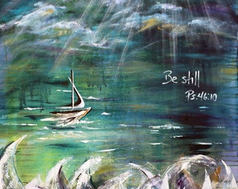 Jesus Calms the Storm Art: Inspirational Sailboat Canvas Print