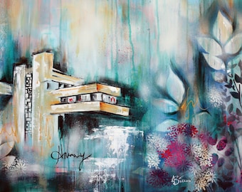 Original Fallingwater Painting: Frank Lloyd Wright Architecture Art (24x36)