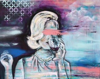 Midcentury Modern Woman Art: 'La Vie en Rose' Painting