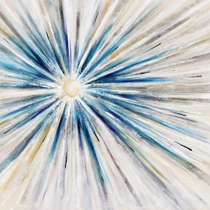 Original starburst painting midcentury modern minimalist abstract starburst artwork silver sparkle gold blue cosmic stellar star