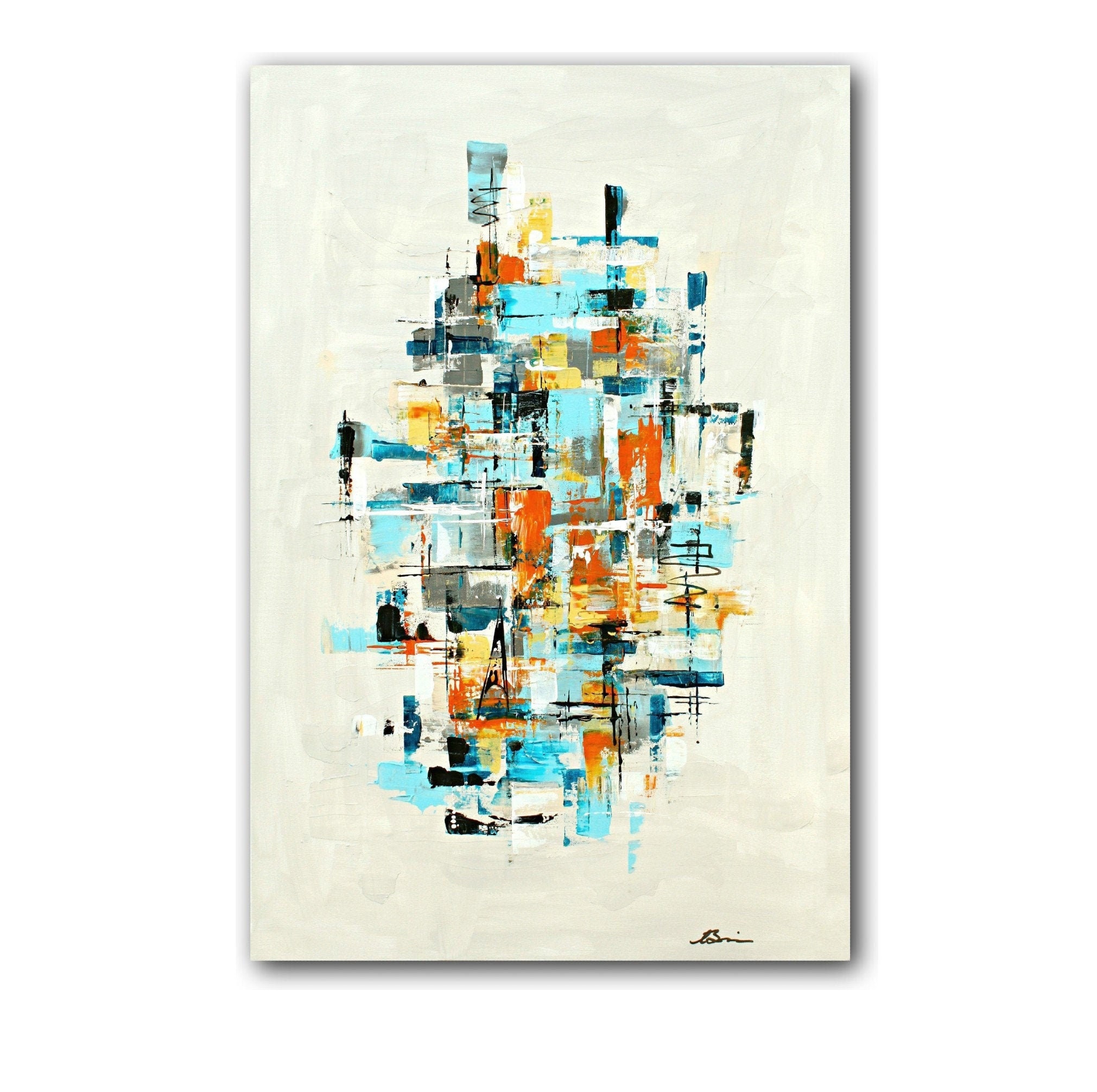 Mid-century Modern Abstract Art Print: Orange & Blue Urban