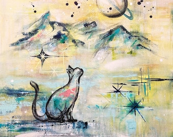 Midcentury Modern Space Cat Art Print - Angela Bisson