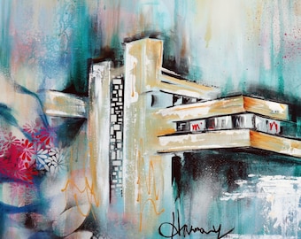 Original Fallingwater Painting: Frank Lloyd Wright Architecture Art (24x36)