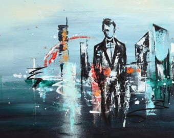 Mid-Century Modern Cityscape Art Print: Mad Men Retro Orange Skyline