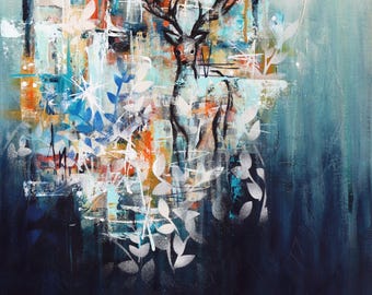 Mid-Century Modern Deer Art Print: Brutalist Abstract Wildlife