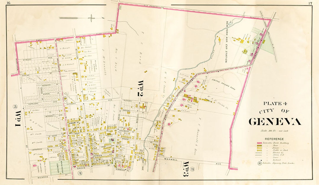Plate 4 Map of the City of Geneva New York Ontario County Etsy