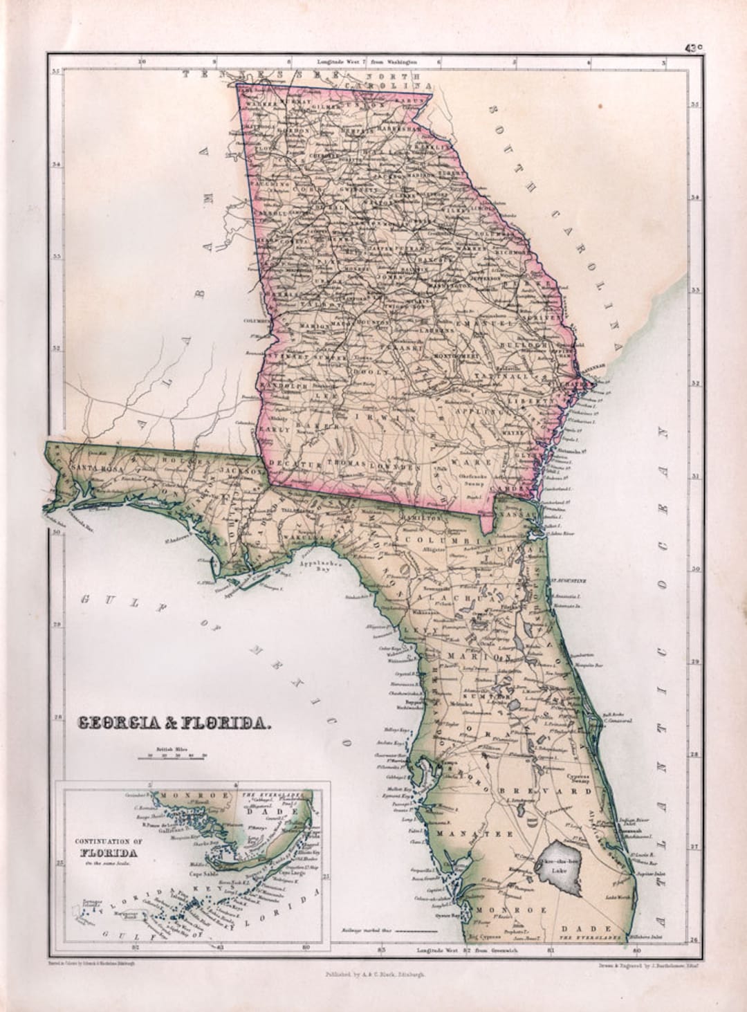 Map of and Florida Etsy