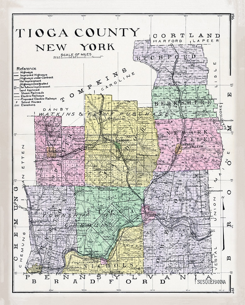 Tioga County, New York Map Plate Etsy