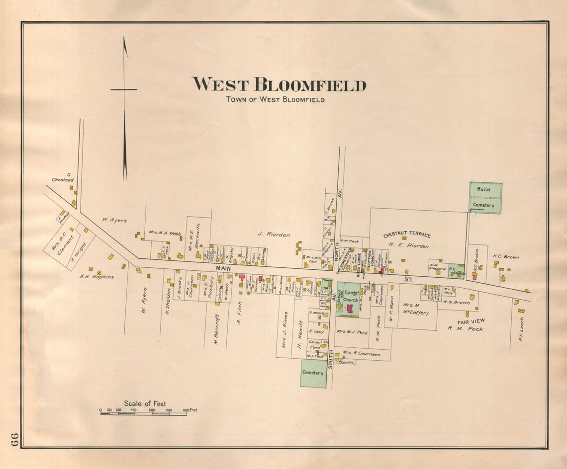 West Bloomfield, NY Town Map Etsy