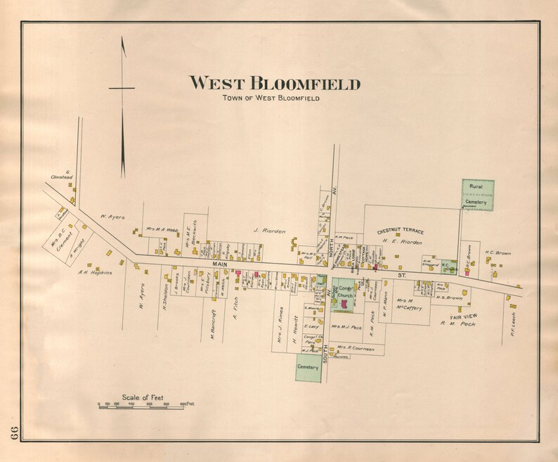 West Bloomfield, NY Town Map Etsy