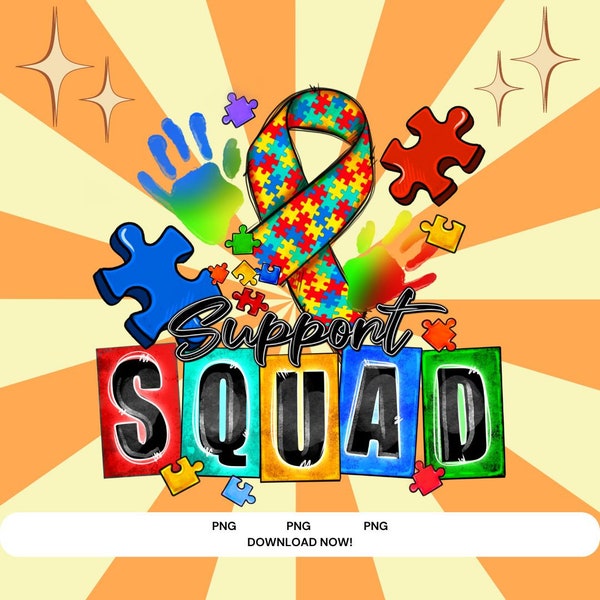 Support squad Autism png sublimation design download, Autism Awareness png, Autism ribbon png, Autism puzzle png, sublimate designs download