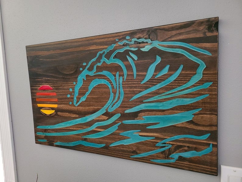 Sunset Wave resin Inlay on Wood Wall Art Etsy