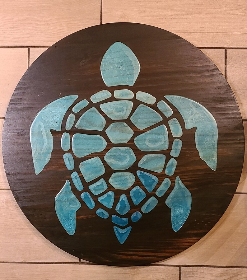 Turtle Wall Art Mixed Media Resin and Wood Etsy