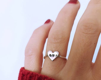 Adjustable heart ring in brass and 925 silver customizable with your word