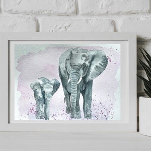 Impression d&#39;art aquarelle originale d&#39;éléphant : safari de la faune africaine