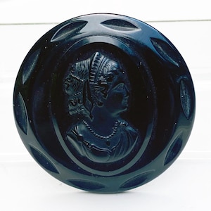 Vintage Black Carved Bakelite Cameo Mourning Brooch