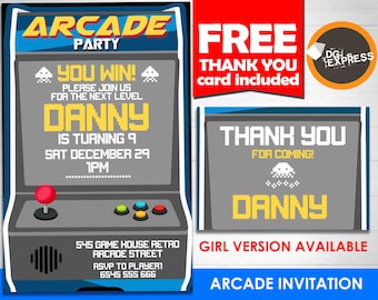 Arcade Invitations Etsy