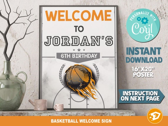 Basketball Party Birthday Welcome Sign Poster "BASKETBALL PRINTABLE Birthday Sign" - Digital Basketball Birthday, Instant Download Il_570xn