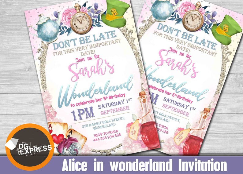 Alice In Wonderland Birthday Invitation Alice Etsy