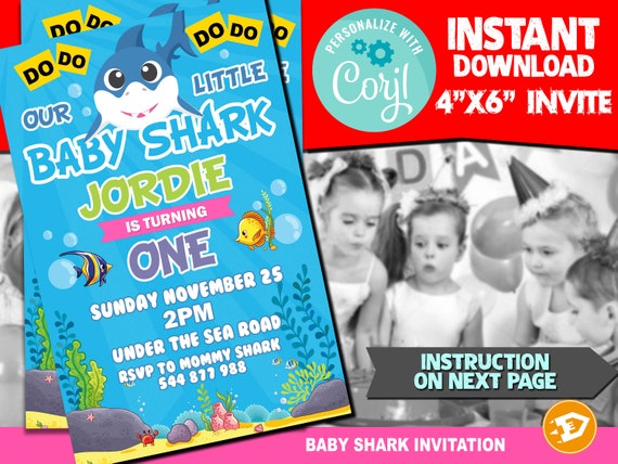 Baby Shark Invitation "SHARK BIRTHDAY INVITATION" - Baby Shark Birthday Party Invite, Girl Birthday Invitation, Instant download Il_570xn