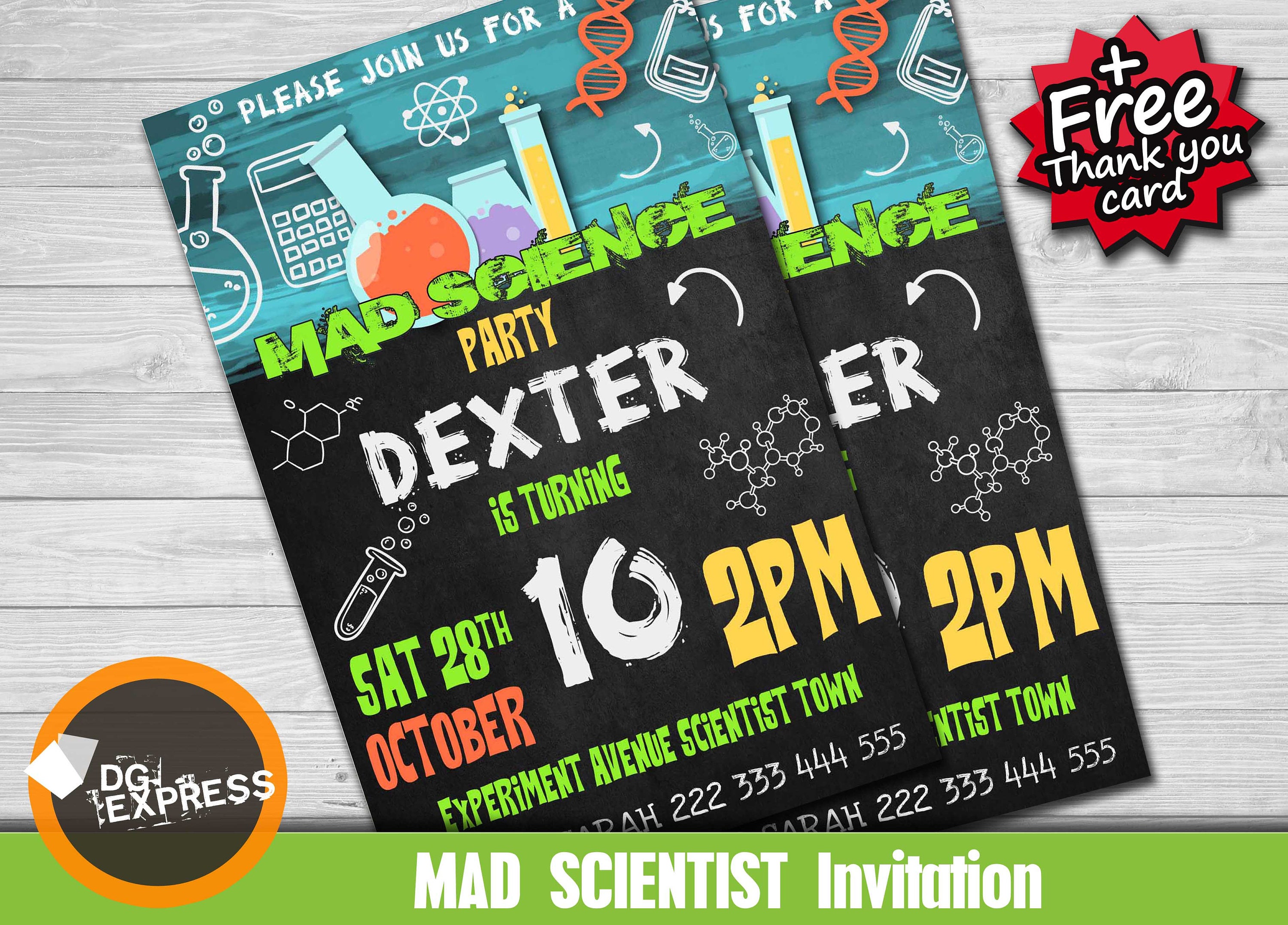 Science Party Invitation Mad Science Birthday Etsy