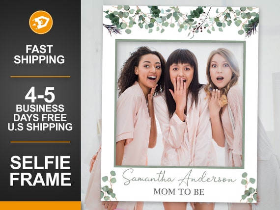 Baby Shower Selfie Frame Greenery, Mom to Be, New Mom Photo Props, Gender Reveal Photo Props, Mother's Day Greenery Photo Frame Keepsake Il_570xn