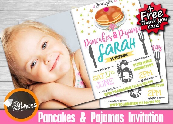 Pancakes and Pajamas photo Invitation "PANCAKES and PAJAMAS Birthday Invitation" -Breakfast Birthday Invite, Girl PJs Party, Rise and Shine Il_570xn