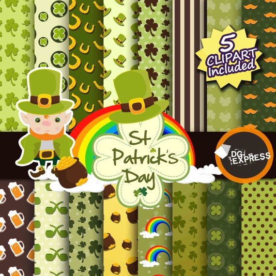 St Patrick's Day Digital Paper : "SAINT PATRICKS Digital Paper" - Irish Clipart, Invite, Luck of the Irish, Leprechaun Clip art, Shamrock Il_570xn