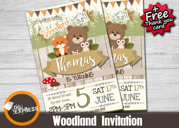 Woodland Invitation - "WOODLAND BIRTHDAY Invitation" Fall Birthday, Forest Party, Wood Boy Digital Invite, Fox Bear Printable, Autumn DIY Il_570xn