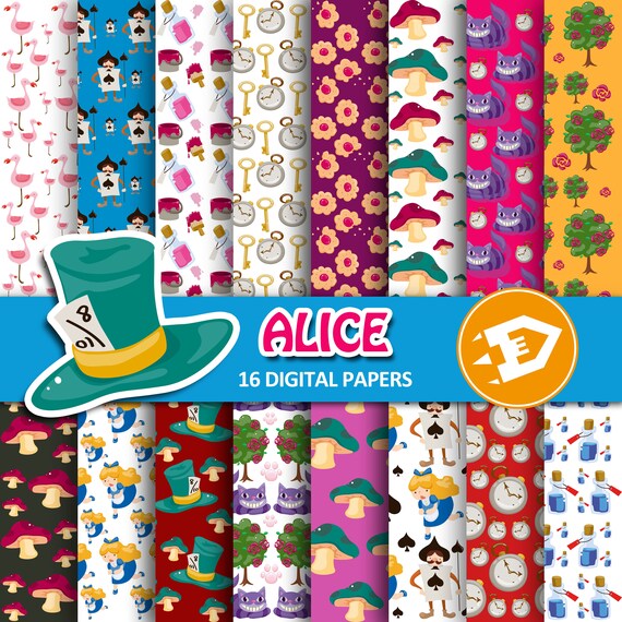 Alice in wonderland Digital Paper : "ALICE in wonderland Digital Paper" - Alice in wonderland Invitation, Mexican Clipart, Alice Clipart Il_570xn