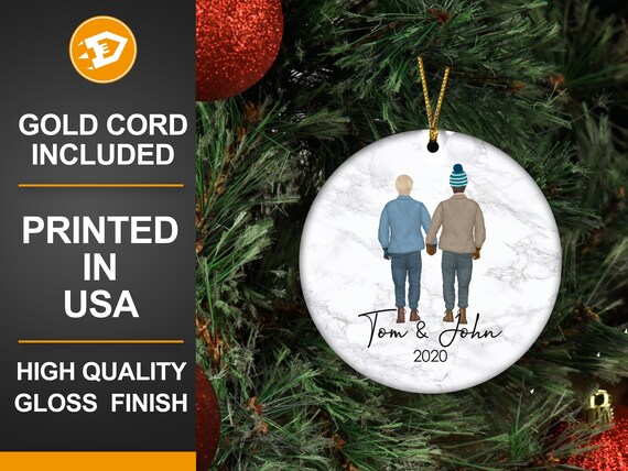Personalized Gay Couple Christmas Ornament, Xmas Gift for Gay Couple, Boyfriend, LGBTQ Wedding Ornament, 1st Christmas as Couple Keepsake Il_570xn