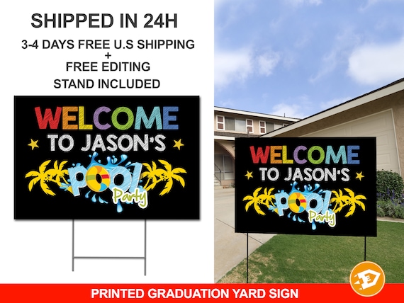 Pool Party Yard Sign Boy - Summer Birthday Party - Pool Party Lawn Sign - Digital/Printed Il_570xn