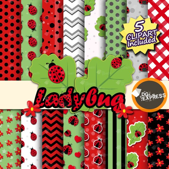 Ladybug Digital Paper + Clipart : "Ladybug Digital Paper" - Ladybug Clipart, Ladybird Paper, Ladybug Invitation Invite, Lady Bug Il_570xn