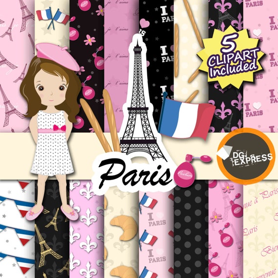 SALE France Digital Paper + Clipart : "French Paper + Clipart "- French Party Invitation, France DIY Decoration, Printable Scrapbook Paper Il_570xn