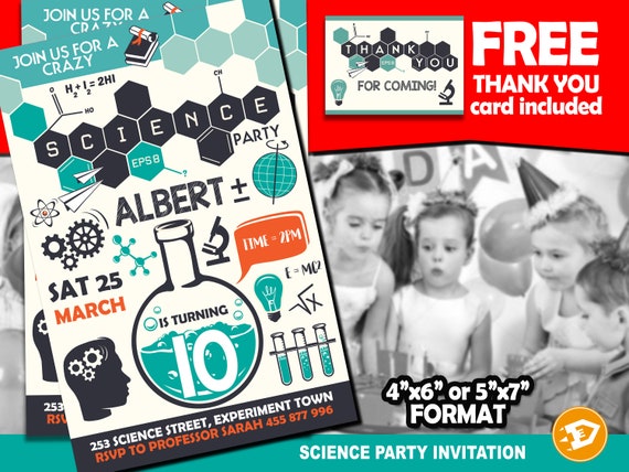 Science Party Invitation - "SCIENCE BIRTHDAY Invitation" crazy Scientist Party, Chemistry Lab Digital Invite Experiment Birthday Printable Il_570xn