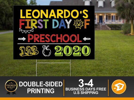First Day of Preschool 2020 Yard Sign, First Day of School Lawn Sign, Back to School, Preschool Keepsake Gift, Digital/Printed Il_570xn