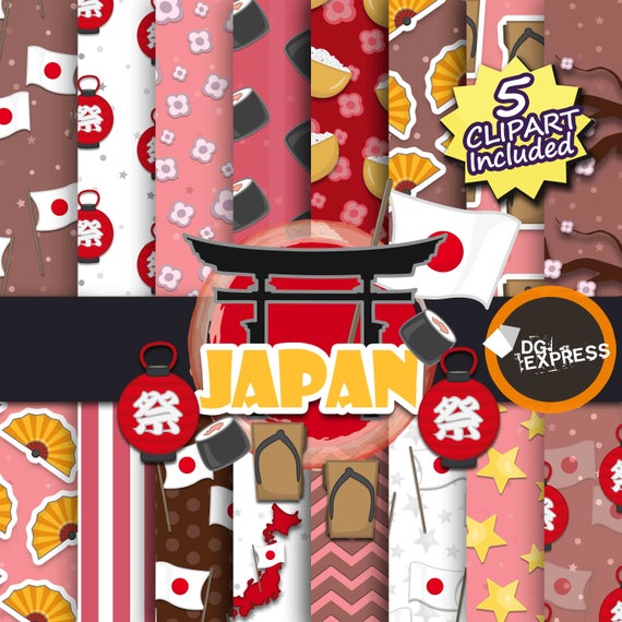 Japan Clipart + Digital Paper : "Japan digital Paper"- Asian Clipart, Japan Clipart, Asian clipart, Japan paper Il_570xn