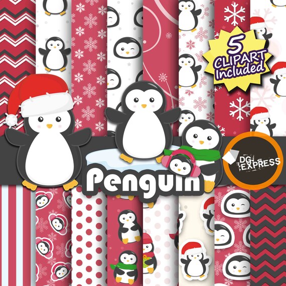 Penguin Digital Paper Red + Clipart : "Penguin Digital Paper" - Penguin Clipart, Arctic Invite, Arctic Animal Clipart, Pingüino, Pinguim Il_570xn