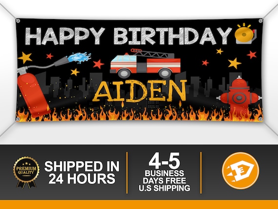 Firefighter Birthday Banner, Firetruck Personalized Happy Birthday Party Decoration, Fire Fighter Truck Fireman Outdoor Backdrop Il_570xn