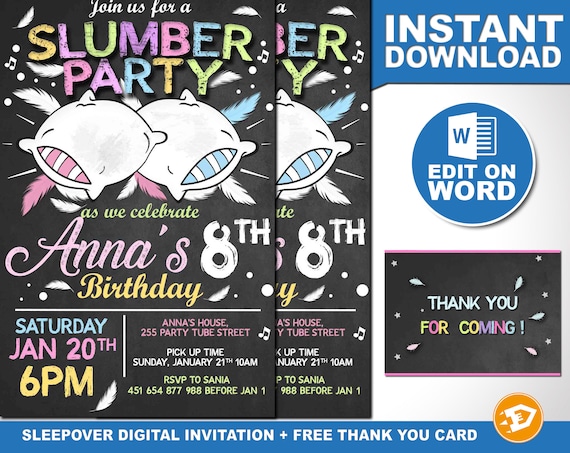 Slumber Birthday Invitation - Girl Sleepover Invitation, Girl Party Invitation, Slumber Party Birthday Party, Girls Party, INSTANT DOWNLOAD Il_570xn