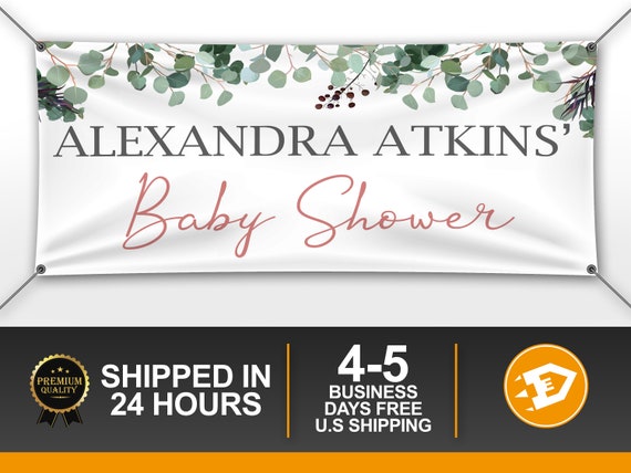 Greenery Baby Shower Banner, Greenery Watercolor Baby Shower, Birth Announcement Vinyl, Backdrop Outdoor Il_570xn