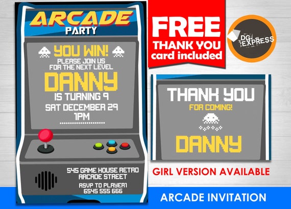 Arcade game Invitation - "ARCADE Birthday Invitation" Gamer invitation, Vintage Arcade Birthday, Video Game Birthday, retro Video Game Il_570xn