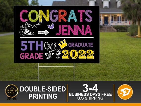 5th Grade Graduation Lawn Sign for Girl Class of 2022 Yard Sign Including Stakes - 5th grade graduation gifts for girls - Digital/Printed Il_570xn