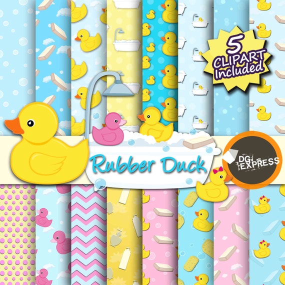 Rubber Duck Digital Paper + Clipart : "Duck Digital Paper" - Rubber Duck Clipart, Rubber Duck Baby Shower Invite, Duck Invitation Printable Il_570xn