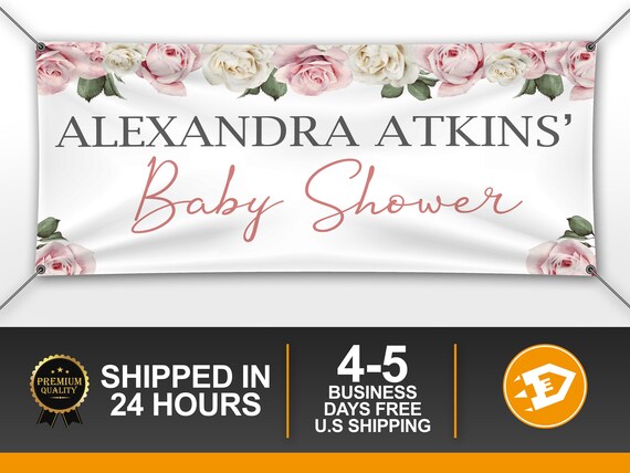 Floral Baby Shower Banner, Floral Boho Watercolor Baby Shower, Wedding Congratulations Vinyl, Backdrop Outdoor Il_570xn