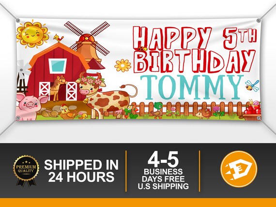 Farm Birthday Banner, Happy Birthday Barn Yard Banner, 2nd 3rd 5th Birthday, Barn Yard Party - Personalized Farm Backdrop Indoor Outdoor Il_570xn